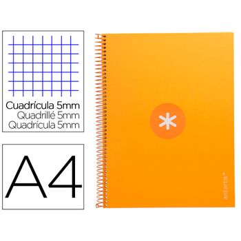 Cuaderno Espiral Liderpapel A4 Micro Antartik Tapa Forrada 80h 90 Gr Cuadro 5mm 1 Banda 4 Taladros Mostaza