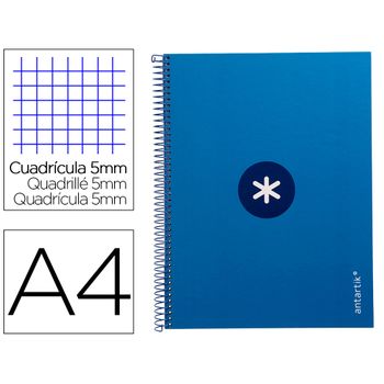 Cuaderno Espiral Liderpapel A4 Micro Antartik Tapa Forrada 80h 90 Gr Cuadro 5mm 1 Banda 4 Taladros Azul Oscuro