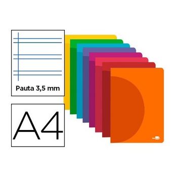 Libreta Liderpapel 360 Tapa De Plastico A4 48 Hojas 90g/m2 Pauta 4 3,5mm Con Margen Colores Surtidos