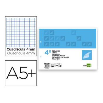 Recambio Liderpapel Cuarto Apaisado 100 H 2tca-06 Cuadro 3 Mm 2 Taladros Con