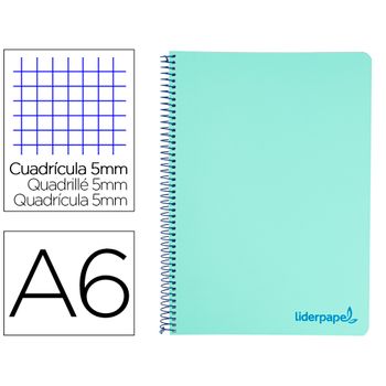 Cuaderno Espiral Liderpapel A6 Micro Wonder Tapa Plastico 120h 90 Gr Cuadro 5mm 4 Bandas Color Verde