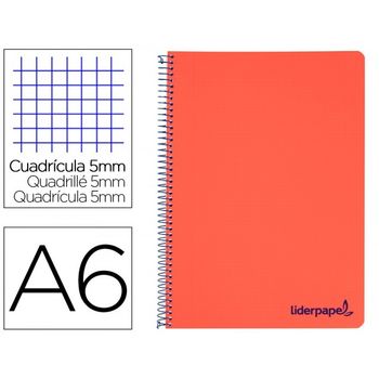 Cuaderno Espiral Liderpapel A6 Micro Wonder Tapa Plastico 120h 90 Gr Cuadro 5mm 4 Bandas Color Rojo