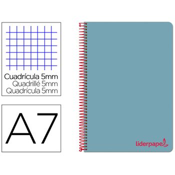 Cuaderno Espiral Liderpapel A7 Micro Wonder Tapa Plastico 100h 90 Gr Cuadro 5mm 4 Bandas Color Celeste