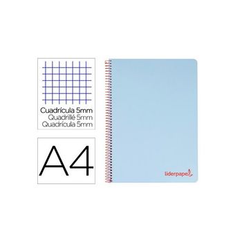 Cuaderno Espiral Liderpapel A4 Micro Wonder Tapa Plastico 120h 90 Gr Cuadro 5 Mm 5 Banda4 Taladros Color Celeste
