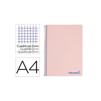 Cuaderno Espiral Liderpapel A4 Micro Wonder Tapa Plastico 120h 90 Gr Cuadro 5 Mm 5 Bandas 4 Taladros Color Rosa