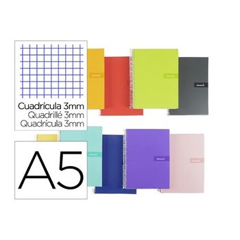 Cuaderno Espiral LAMELA Fluor, 4º 80H Cuadrovía 4 mm. Tapa Plástico