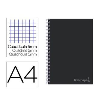 Cuaderno Espiral Liderpapel A4 Micro Jolly Tapa Forrada 140h 75 Gr Cuadro 5mm 5 Bandas 4 Taladros Color Negro