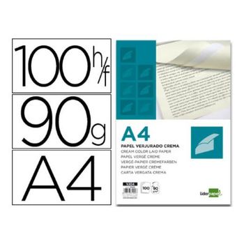 Papel Verjurado Liderpapel A4 90g/m2 Crema Paquete De 100