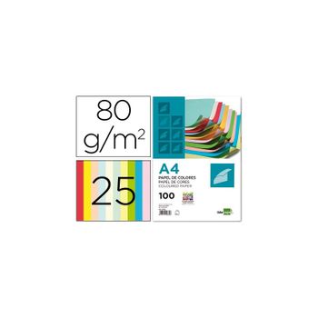 Papel Color Liderpapel A4 80g/m2 25 Colores Surtidos Paquete De 100