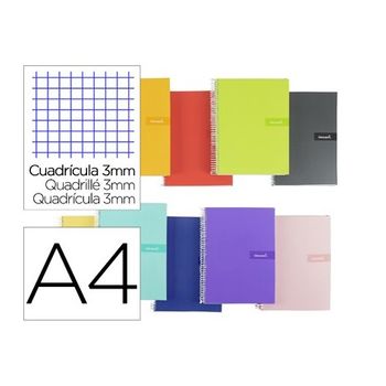 Cuaderno Espiral Liderpapel A4 Crafty Tapa Forrada 80h 90 Gr Cuadro 3 Mm Con Margen Colores Surtidos (pack De 5 Uds.)