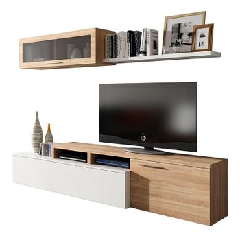 Muebles De Salón Para Tv, Conjunto De Muebles Comedor, 320x186x35cm, Chimenea  Eléctrica, Estilo Moderno, Blanco Y Negro con Ofertas en Carrefour