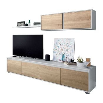 Pack Muebles Salón Lexus Completo Color Blanco Y Ceniza Estilo Moderno  (mueble Modular + Mesa De Centro + Mesa Comedor) con Ofertas en Carrefour