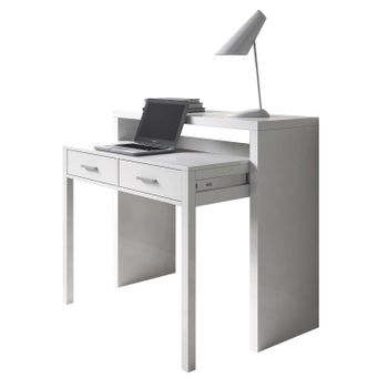 Mesa escritorio extensible, mesa estudio consola, acabado blanco, medidas:  98,6x86,9x36- 70 cm de fondo