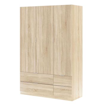 Armario Ropero Bodolz (2 Puertas 1 Perchero 1 Cajones 1 Espejo) Mdf 176 X 80  X 52 Cm - Efecto Roble Sonoma [en.casa] con Ofertas en Carrefour