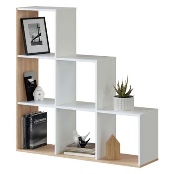 Mueble Estantería Noah. Librería Abierta Lineal Minimalista Con 8  Compartimentos. 175 X 129 Cm En Roble Y Blanco con Ofertas en Carrefour