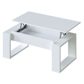 Mesa De Centro Elevable Salón Comedor Square Blanco Estilo Moderno Almacenaje 45-54x105x55 Cm