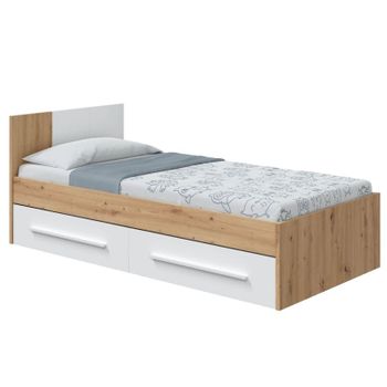 Cama Noa Melamina Miroytengo 190x90 Cm - Roble Nodi Y Blanco