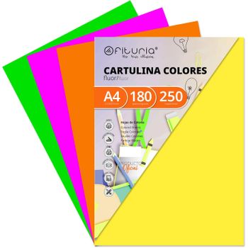 Cartulina Surt. Fluor, 250 Cartulinas Grandes 50x65cm Colores Claros E Intensos, Cartulinas De Colores 180gr Para Manualidades, Diseños Creativos Y Proyectos De Arte · Ofituria