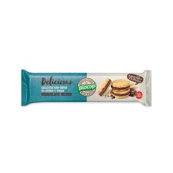 Galletas Deliciosas Con Copos De Avena Y Trigo Rellena De Choco Negro Bio 150g Biocop