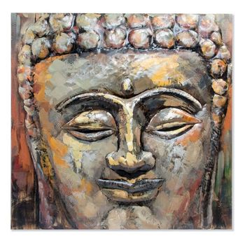 Cuadro Dkd Home Decor Buda Madera Metal Oriental Buda (80 X 80 X 7 Cm)