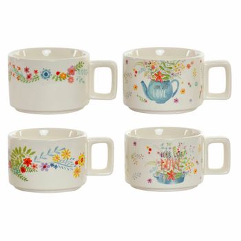 Juego De Tazas De Café Dkd Home Decor Metal Bambú Dolomita (260 Ml) (4 Pcs)