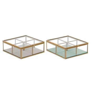 Caja-joyero Dkd Home Decor Cristal Metal Aluminio (15 X 15 X 5,5 Cm) (2 Unidades)