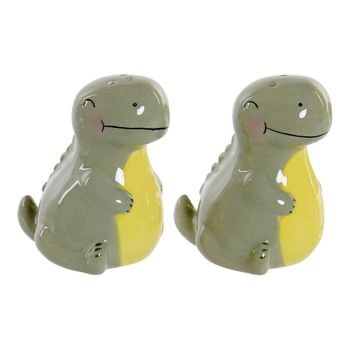 Salero Con Tapa Dkd Home Decor Dinosaurio Verde Dolomita (6.6 X 7 X 7.7 Cm) (2 Pcs)