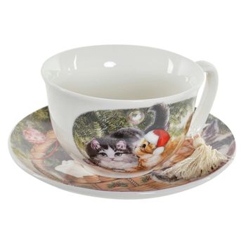 Taza Con Plato Dkd Home Decor Animales Multicolor Porcelana (250 Ml) (16 X 16 X 9 Cm)