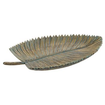 Centro De Mesa Dkd Home Decor Gris Dorado Resina Tropical Hoja De Planta (39 X 23 X 5 Cm)