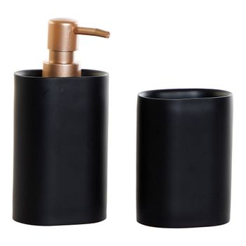 Set De Baño Dkd Home Decor Negro Pvc Resina Dorado Glam (2 Pcs) (8.5 X 6 X 18 Cm)