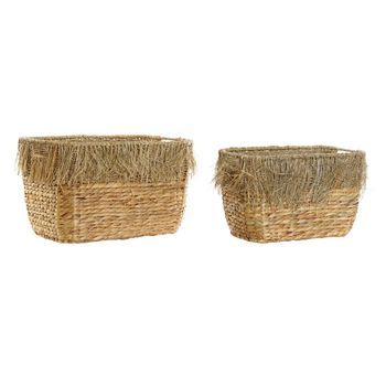 Juego De Cestas Dkd Home Decor Marrón Flecos (35 X 25 X 24 Cm) (2 Pcs) (40 X 30 X 26 Cm)