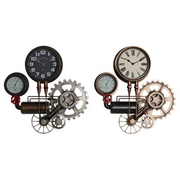 Reloj De Pared Dkd Home Decor Negro Rojo Hierro Dorado (2 Pcs) (54 X 9 X 56 Cm)