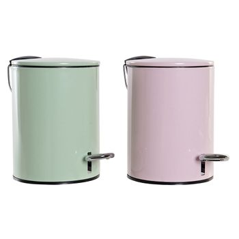 Papelera Dkd Home Decor Verde Rosa Metal (3 L) (2 Pcs) (23 X 17 X 23 Cm)