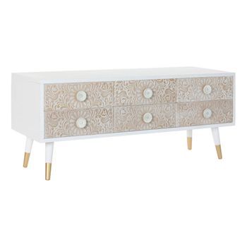 Mueble De Tv Dkd Home Decor Blanco Abeto Marrón Claro (120 X 42 X 50 Cm)