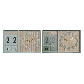 Reloj De Pared Dkd Home Decor Polipropileno Verde Menta Madera Mdf (2 Pcs) (40 X 5 X 24 Cm)