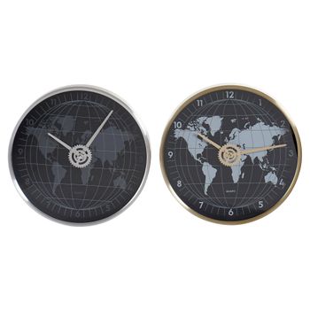 Reloj De Pared Dkd Home Decor Aluminio Cristal Mapamundi (2 Pcs) (30 X 4.3 X 30 Cm)