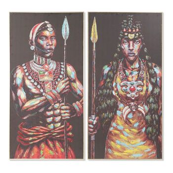 Cuadro Dkd Home Decor Lienzo Africano (2 Pcs) (60 X 5 X 120 Cm)