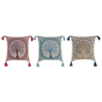 Cojín Dkd Home Decor Amarillo Azul Rojo Algodón Árbol (3 Pcs) (40 X 10 X 40 Cm)