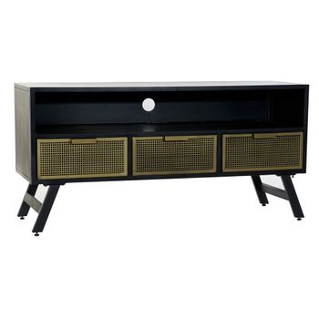 Mueble De Tv Dkd Home Decor Negro Metal Dorado (125 X 41 X 62 Cm)