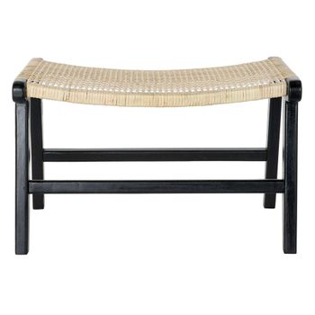 Banqueta Dkd Home Decor Negro Ratán Teca (65 X 47 X 40 Cm)