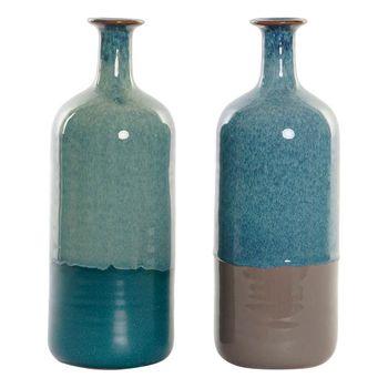 Jarrón Dkd Home Decor Azul Verde Porcelana Boho (2 Pcs) (11 X 11 X 30 Cm)