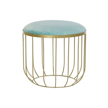 Reposapiés Dkd Home Decor Poliéster Metal Dorado Azul Cielo (46 X 46 X 43 Cm)