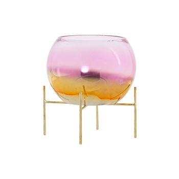 Portavelas Dkd Home Decor Rosa Metal Cristal Dorado (19 X 19 X 20.5 Cm)