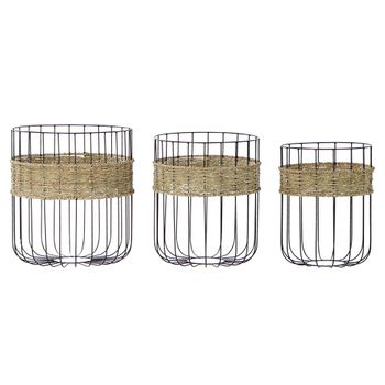 Juego De Cestas Dkd Home Decor Metal Fibra Loft (3 Pcs)