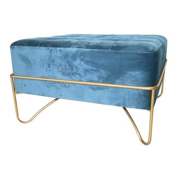 Banqueta Dkd Home Decor Azul Poliéster Espuma Metal Dorado Madera Mdf (80 X 80 X 47 Cm)