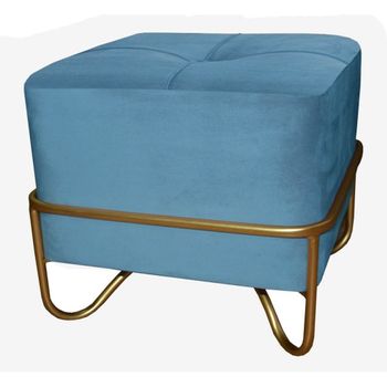 Banqueta Dkd Home Decor Azul Poliéster Espuma Metal Dorado Madera Mdf (42 X 42 X 38 Cm)