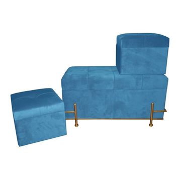 Banqueta Dkd Home Decor Azul Poliéster Espuma Metal Madera Mdf (3 Pcs) (80 X 40 X 42 Cm)