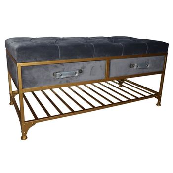 Banqueta Dkd Home Decor Gris Poliéster Metal Dorado (100 X 48 X 48 Cm)