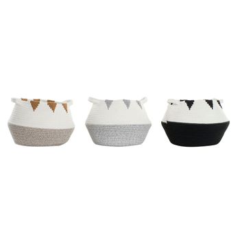 Cesta Dkd Home Decor Negro Gris Algodón Blanco Mostaza (36 X 36 X 26 Cm) (3 Pcs)