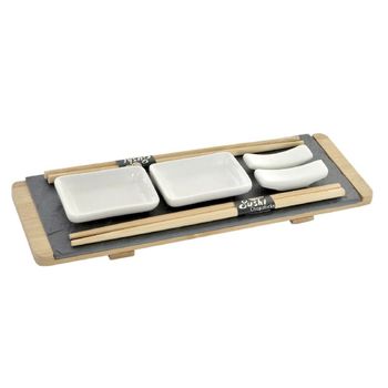 Set De Sushi Dkd Home Decor Bambú Pizarra (9 Pcs) (30 X 10 X 3,5 Cm)